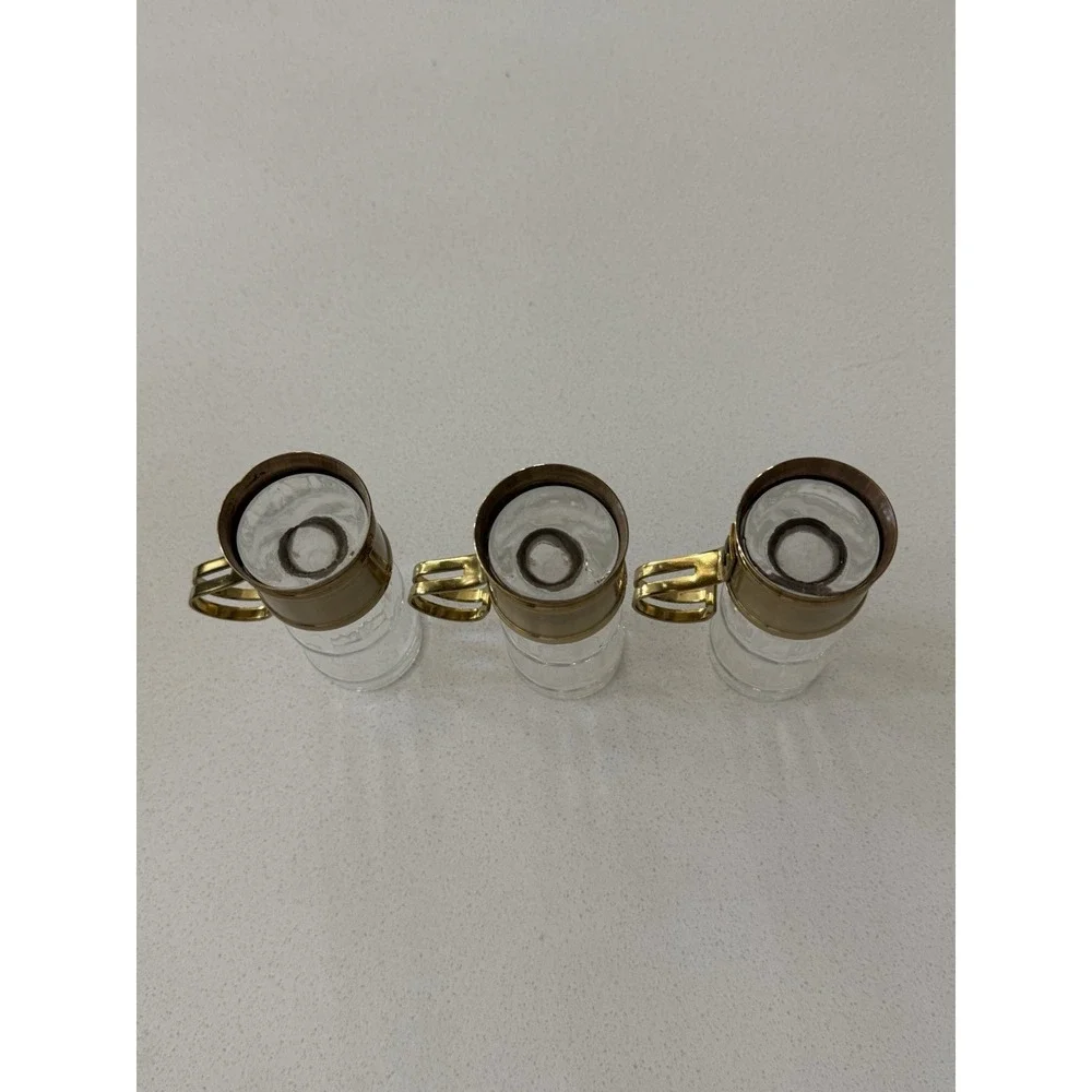 Vintage Beucler Tea  Espresso‎ Coffee Glasses Brass Holders Set of 3